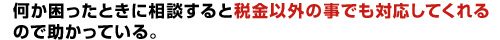 何か困ったときに相談すると税金以外の事でも対応してくれるので助かっている。